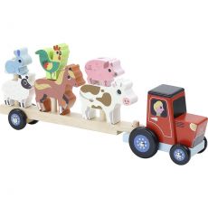 Drevený traktor so zvieratkami na nasadzovanie - navlékačka - 1 ks