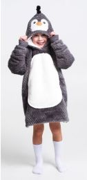 Hrejivá televízna mikinová deka s kapucňou pre deti 3-6 rokov - Tučniak