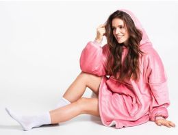 Hrejivá televízna mikinová deka s kapucňou pre teenagerov a dospelých - Ružová