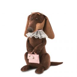 Plyšový pes jazvečík Emma s kabelkou, stredná - 1 ks