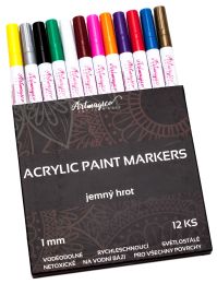 Akrylové fixky Jemný hrot 1 mm - 12 farieb
