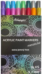 Artmagico Akrylové fixy Extra jemný hrot 0,7 mm - metalické 16 barev
