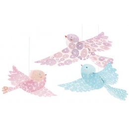 Papierové tvorenia - dekorácie na zavesenie Trblietavé vtáčiky - 0 ks
