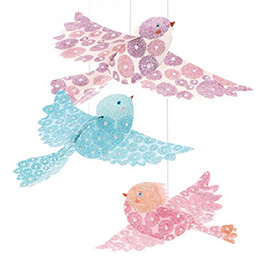 Papierové tvorenia - dekorácie na zavesenie Trblietavé vtáčiky
