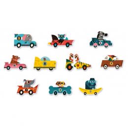 Duo puzzle Pretekárske autá so zvieratkami