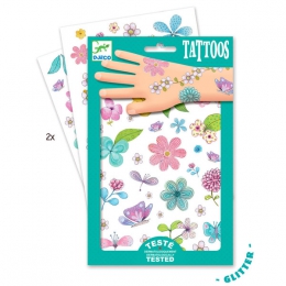 Detské tetovanie Kvety a motýle, trblietavé - 0 ks