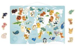 Drevená magnetická mapa sveta Zvieratká