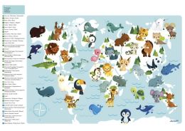 Drevená magnetická mapa sveta Zvieratká