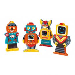 Janod Magnetická skládačka dřevěné figurky Veselí roboti