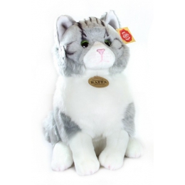 Plyšová mačka šedo-biela, sediaci - 0 ks