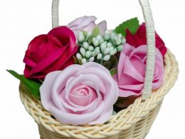 Mydlové kvety ruže v košíku, 5 ks