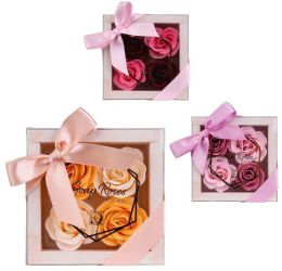 Mydlové kvety ruže v darčekovej krabičke, 4 ks ruží - 1 ks