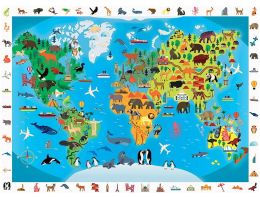 Vyhľadávacie puzzle Mapa sveta so zvieratami