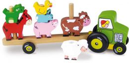 Drevený traktor so zvieratkami - navlékačka - 1 ks
