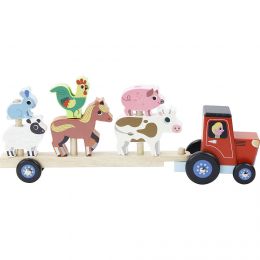 Drevený traktor so zvieratkami na nasadzovanie - navlékačka